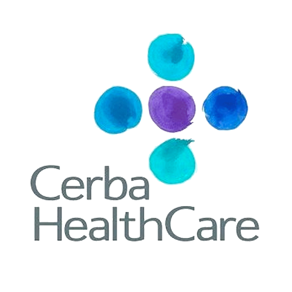 Un logo sanitario cerba con cerchi blu e viola