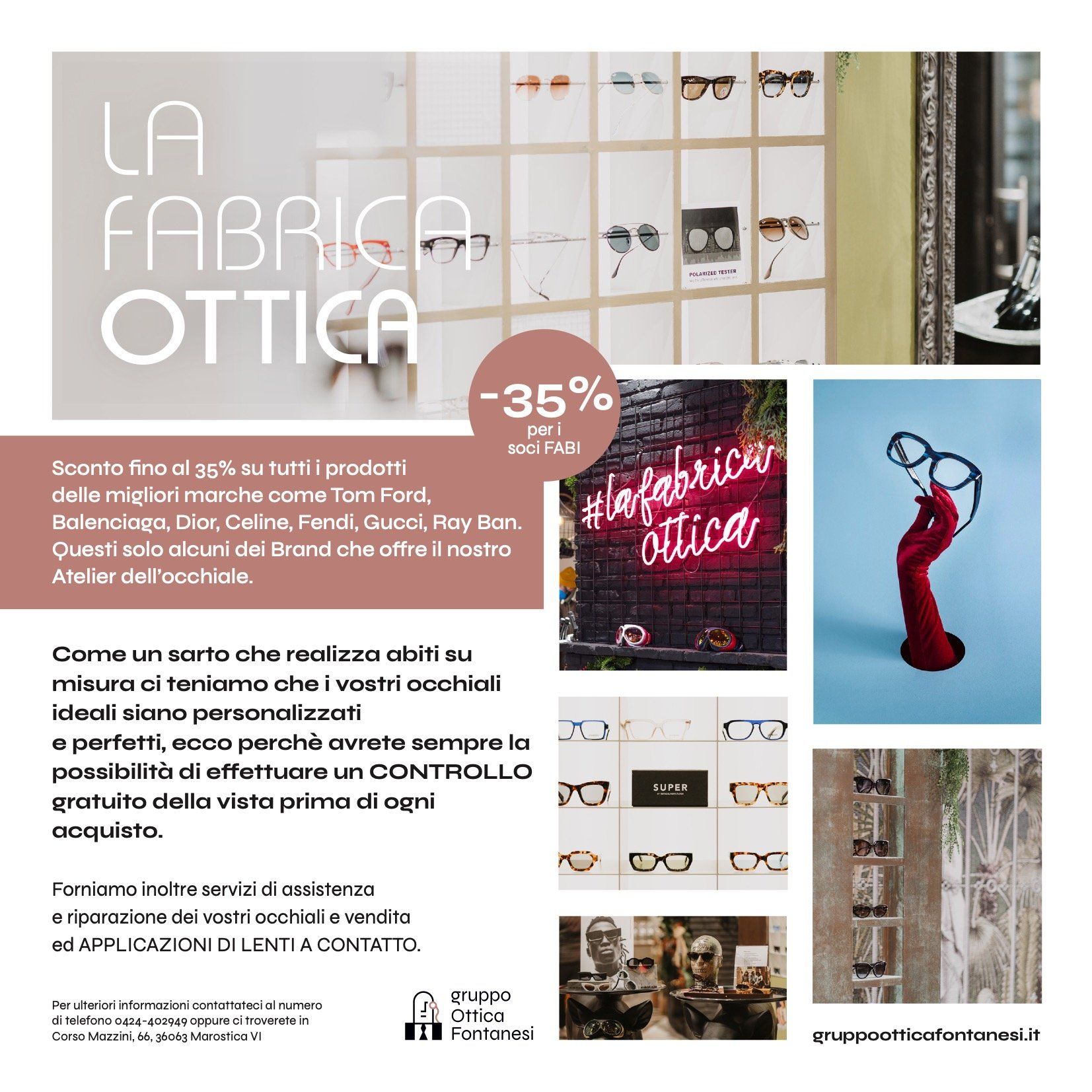 Un annuncio per la fabbrica ottica con uno sconto del -36%.