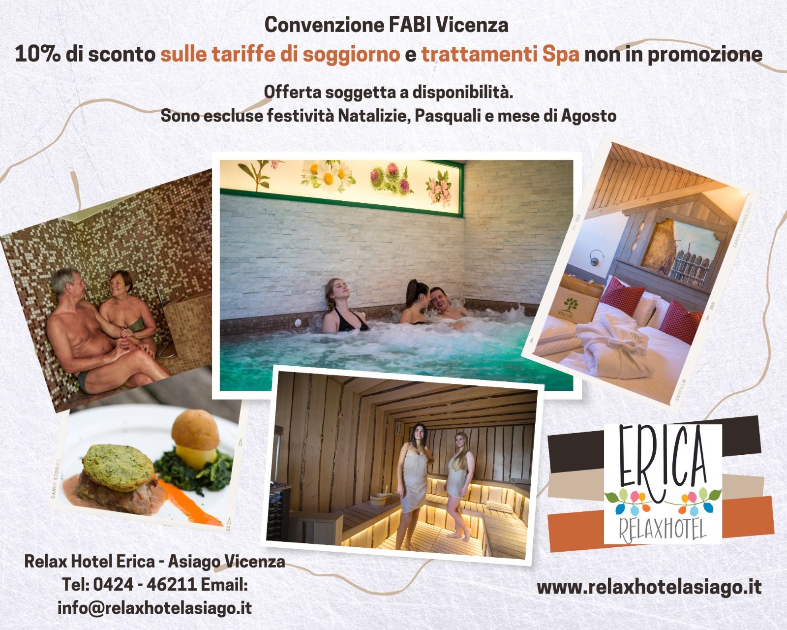 Una pubblicità per l'Erica Relax Hotel mostra persone in una vasca idromassaggio