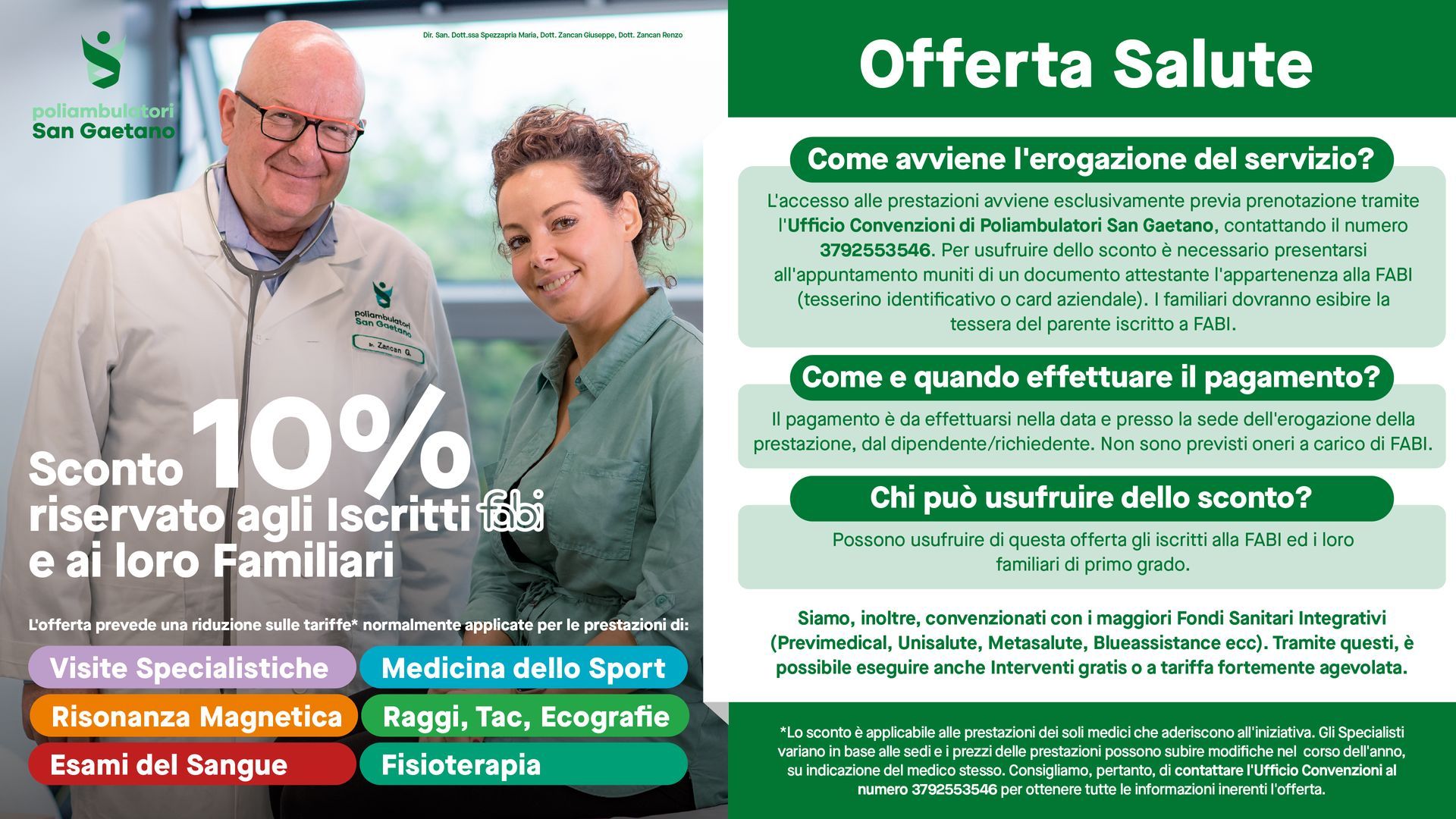 Un uomo e una donna sono seduti uno accanto all'altra su un cartello che dice offerta salute