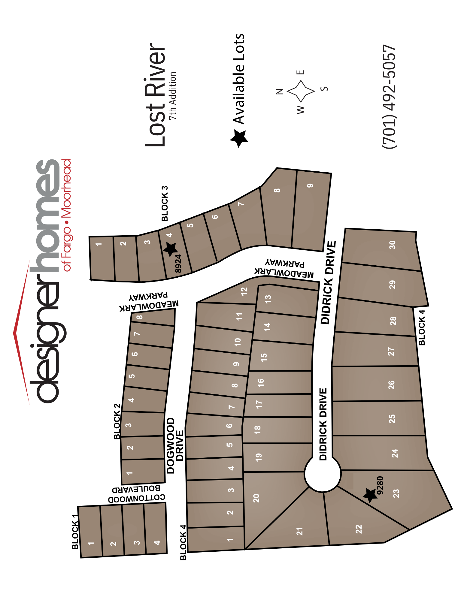 Brownswood Homes community lot map with labeled lots and roads along Lost River