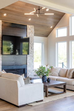 An oversized island creates room for five and keeps conversation at the center of the kitchen.

