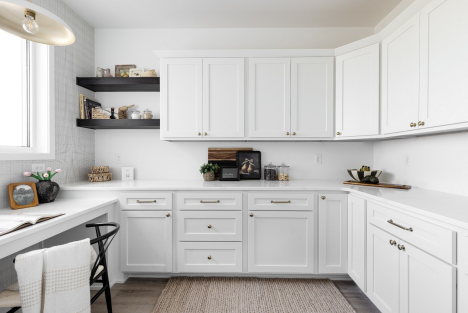 The working pantry extends both storage and everyday function beyond the main kitchen. 
