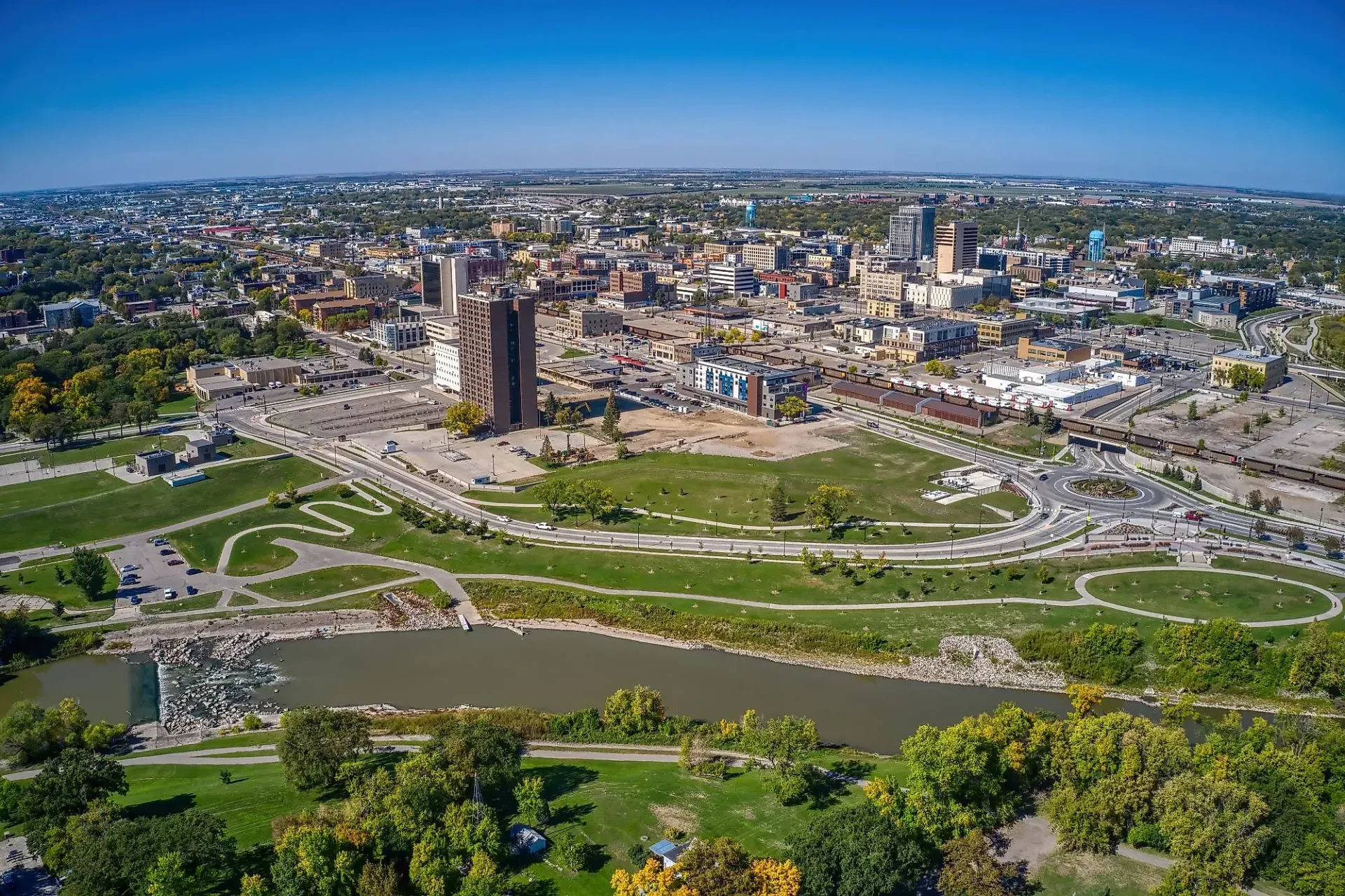 a view of Fargo North Dakota with sunny weather