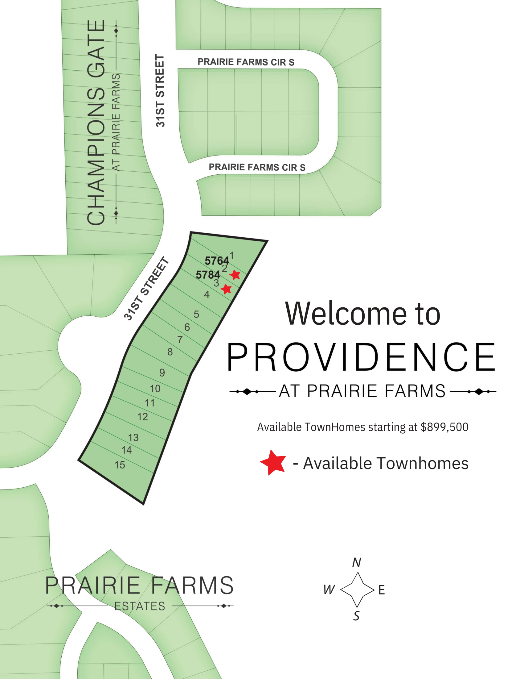 Map of Providence at Prairie Farms with labeled streets and home sites