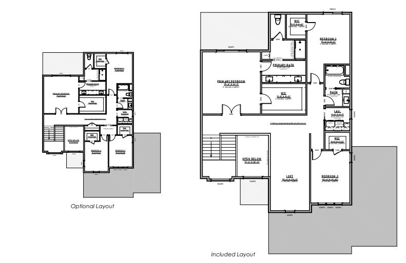 Two-story house floor plans: ground floor and second floor blueprints.