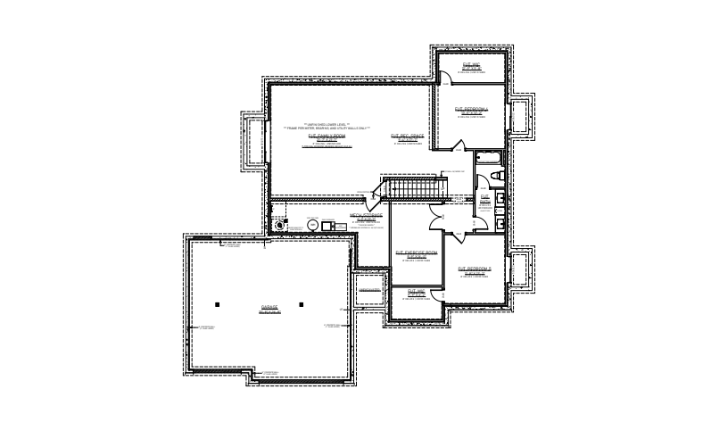 Floor plan of a house with various rooms labeled; includes a garage and staircase.