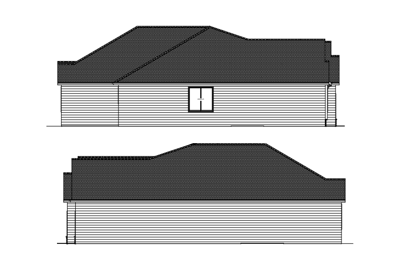 Two architectural drawings showing the side views of a building with a gabled roof and a window.