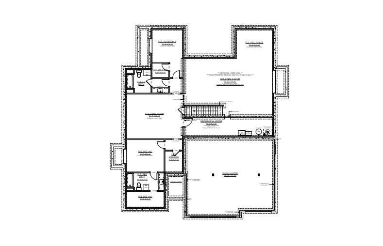 Floor plan with rooms labeled; a staircase, garage and several entry points are shown.