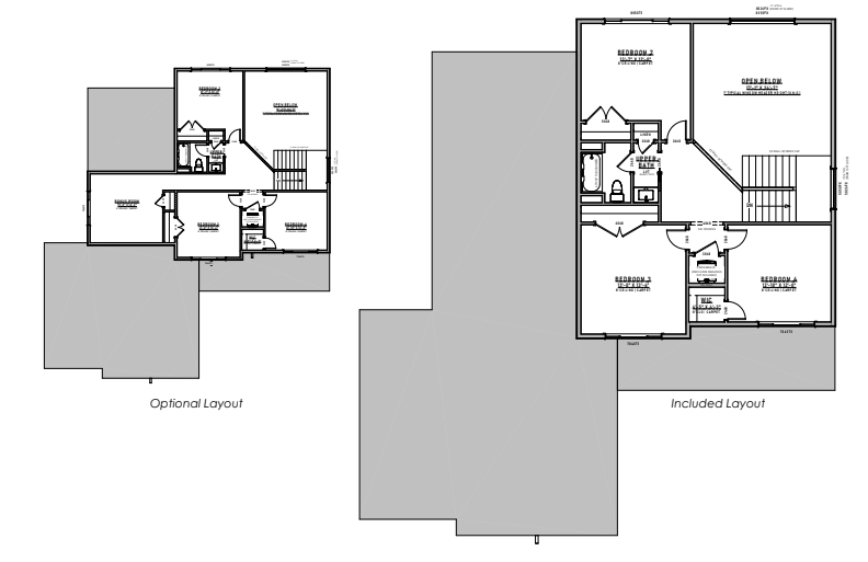 Floor plans: A two-story home layout. Bedrooms, stairs, and living spaces are indicated. Gray exterior outlines.