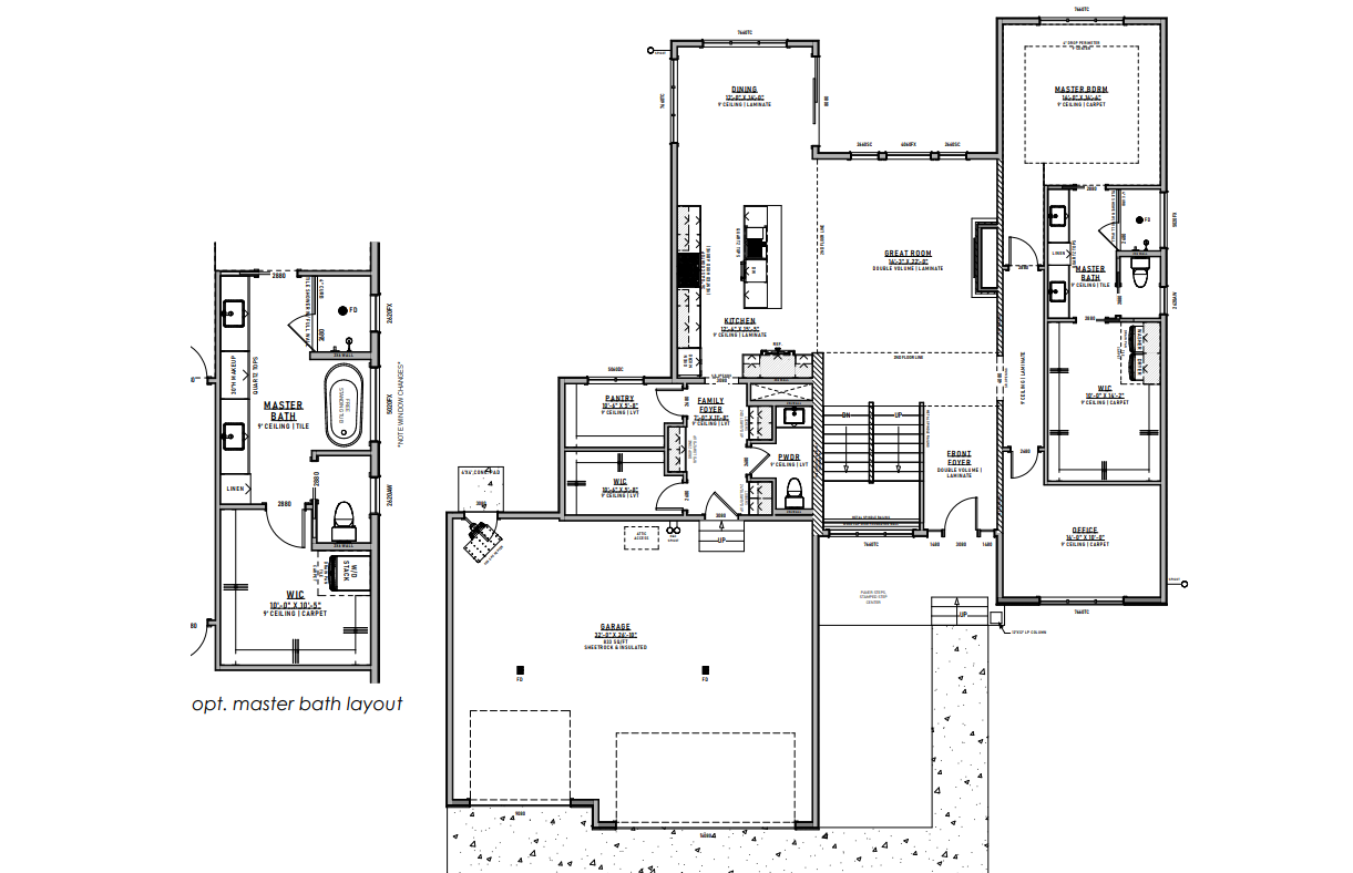 Architectural floor plan of a house with various rooms labeled.