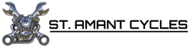 A logo for st. amant cycles with a pair of scissors