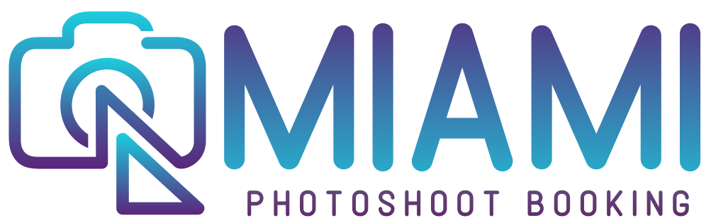 The logo for miami photoshoot booking is blue and purple.