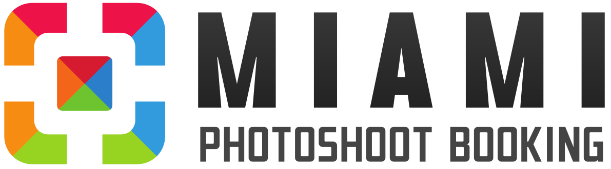 The logo for miami photoshoot booking is blue and purple.