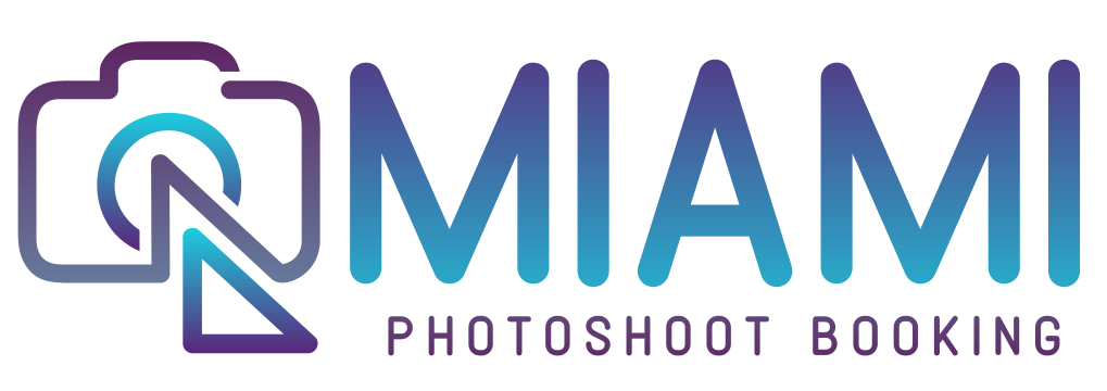 The logo for miami photoshoot booking is blue and purple.