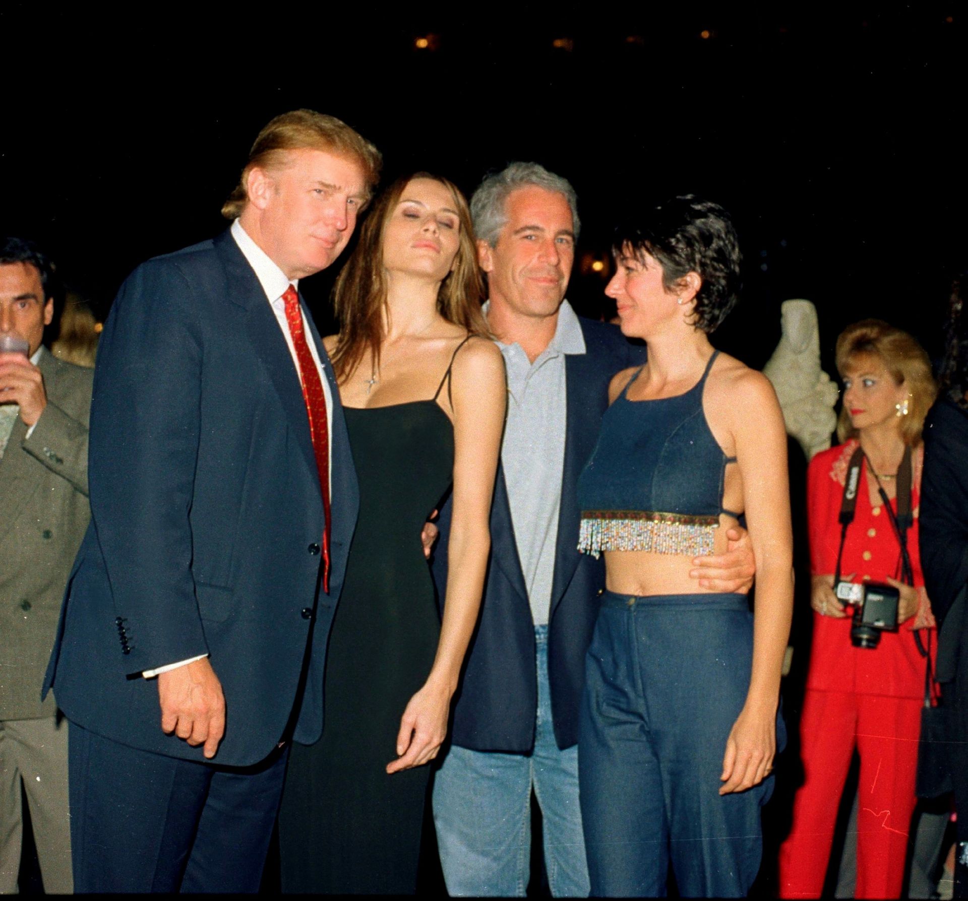 Donald Trump with his wife Melania Knavs in company with Jeffrey Epstein and his wife Ghislaine Max