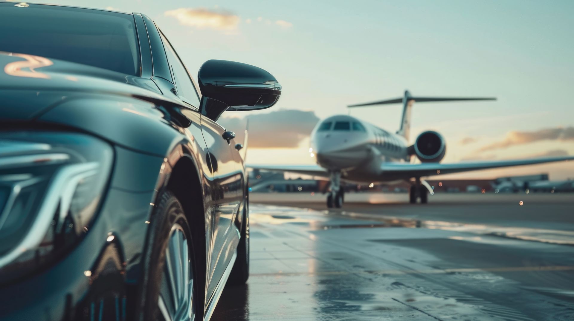 Luxury airport limo waiting curbside for a smooth, stylish ride