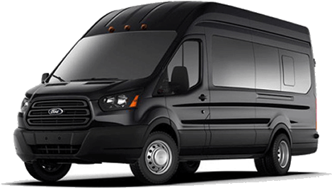 Black Ford Transit passenger van.