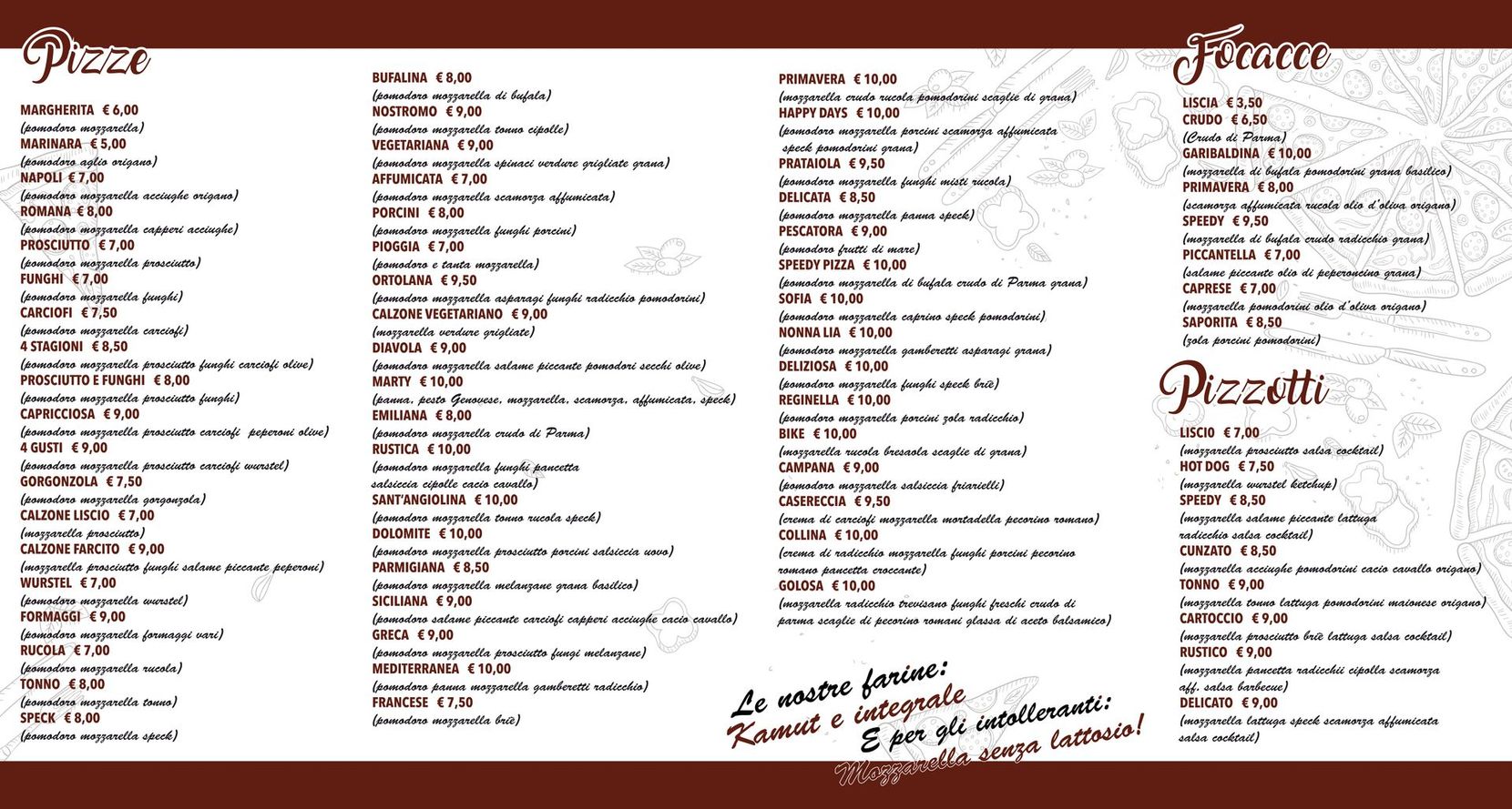 menu pizzeria speedy pizza