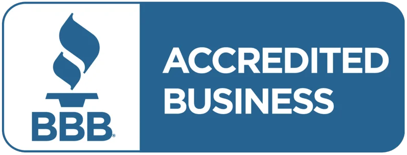 BBB Accredited Business badge in blue and white