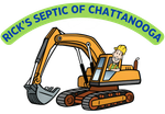 Rick’s Septic of Chattanooga logo with an excavator and driver in yellow and orange