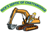 Rick’s Septic of Chattanooga logo with an excavator and driver in yellow and orange