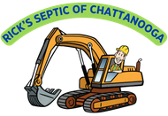 Rick’s Septic of Chattanooga logo with an excavator and driver in yellow and orange