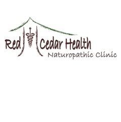 Logo for Red Cedar Health Naturopathic Clinic featuring a sketch of a tree and a caduceus symbol on a white background.