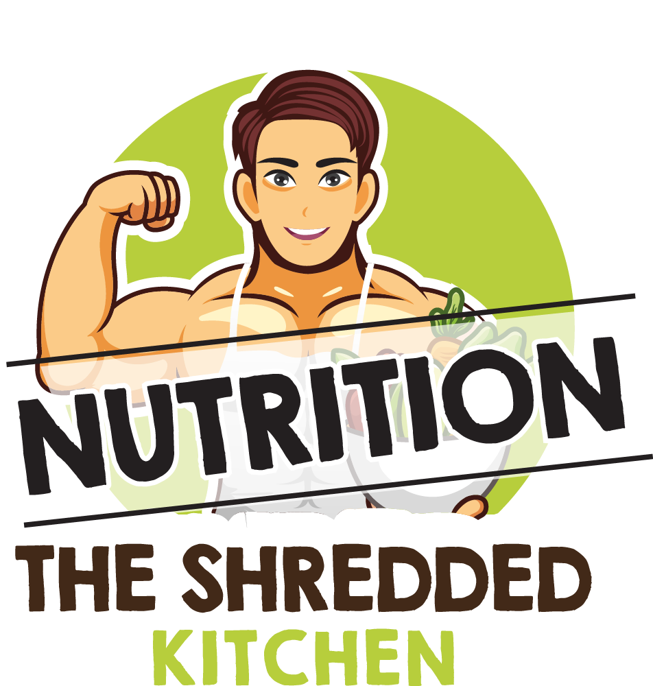 The logo for the shredded kitchen is a cartoon of a man flexing his muscles.