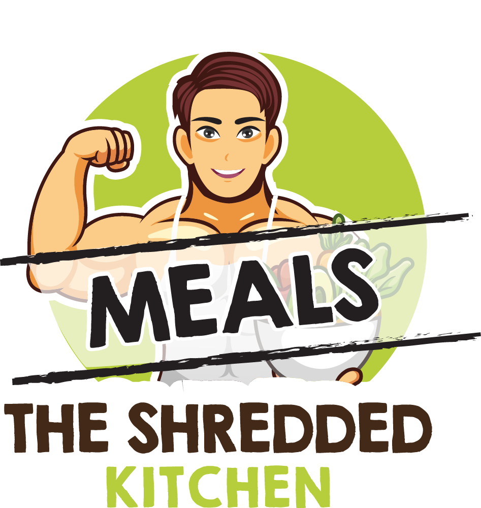 The logo for the shredded kitchen shows a man flexing his muscles.