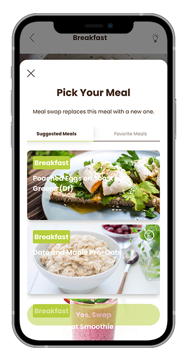 A cell phone with a screen that says pick your meal on it.