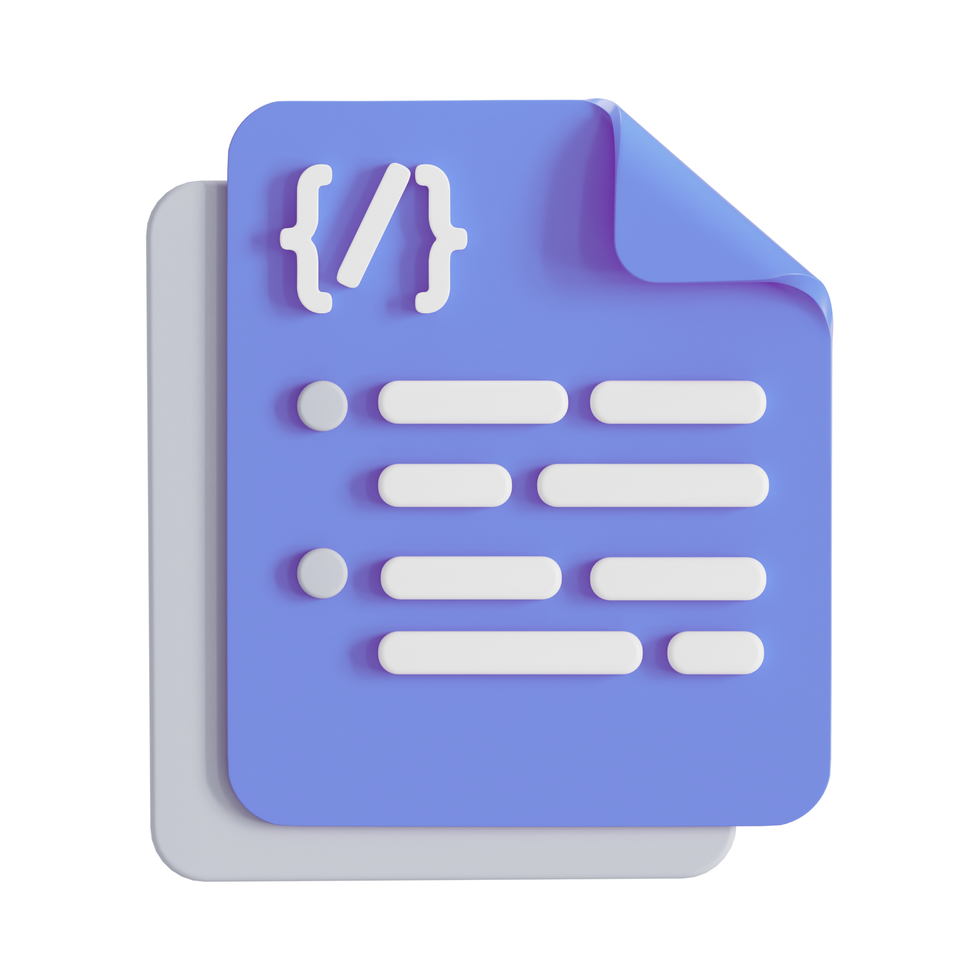 Blue and gray stacked documents with code symbols and text.