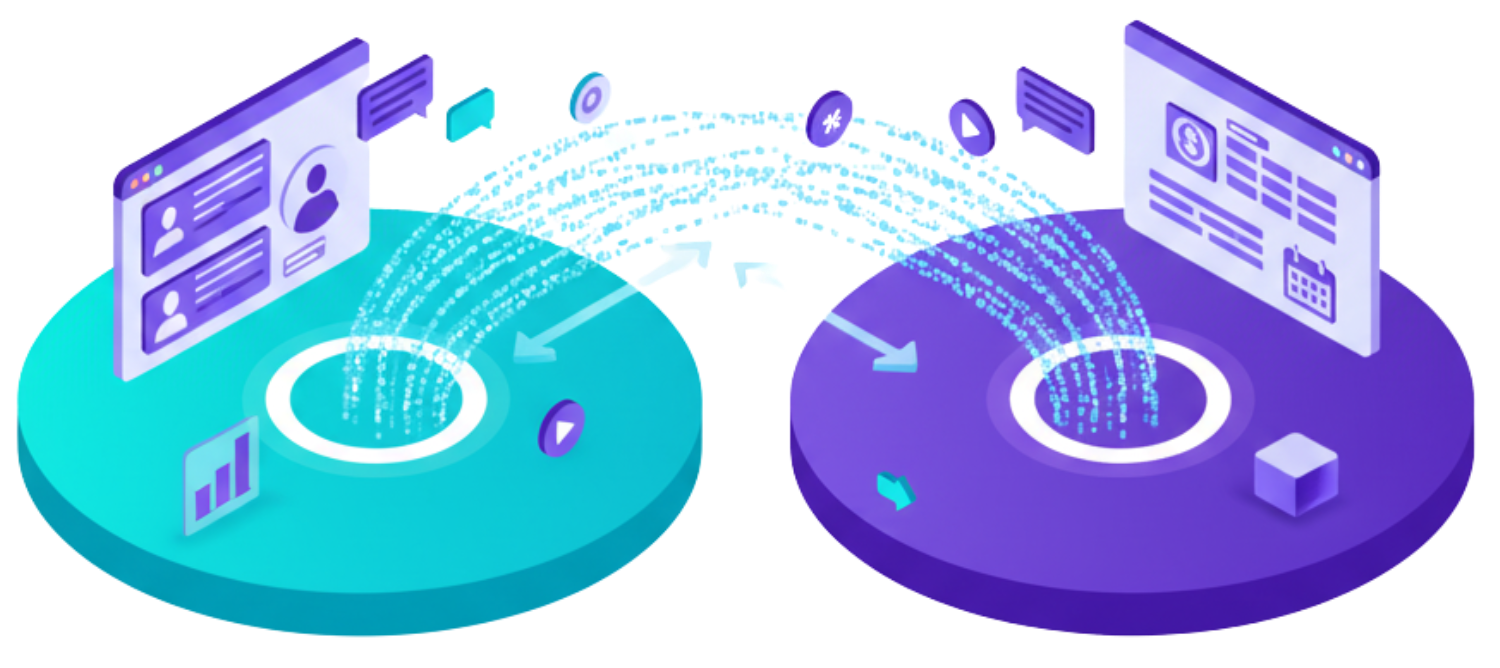 Two platforms syncing CRM and ERP data