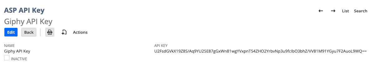 An API key titled “AOL API Key”. API key details, with a “Paste” button, and other options.