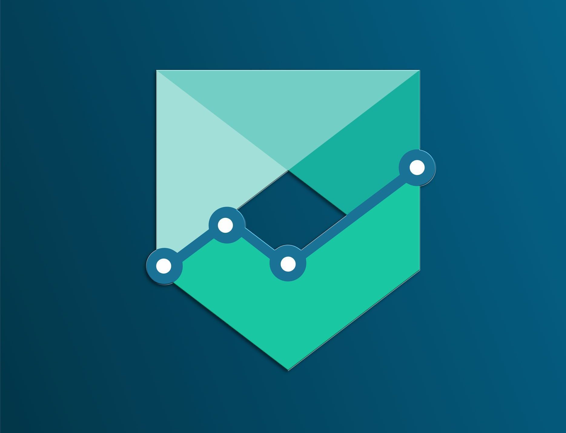 A green shield with a line graph inside of it on a blue background.