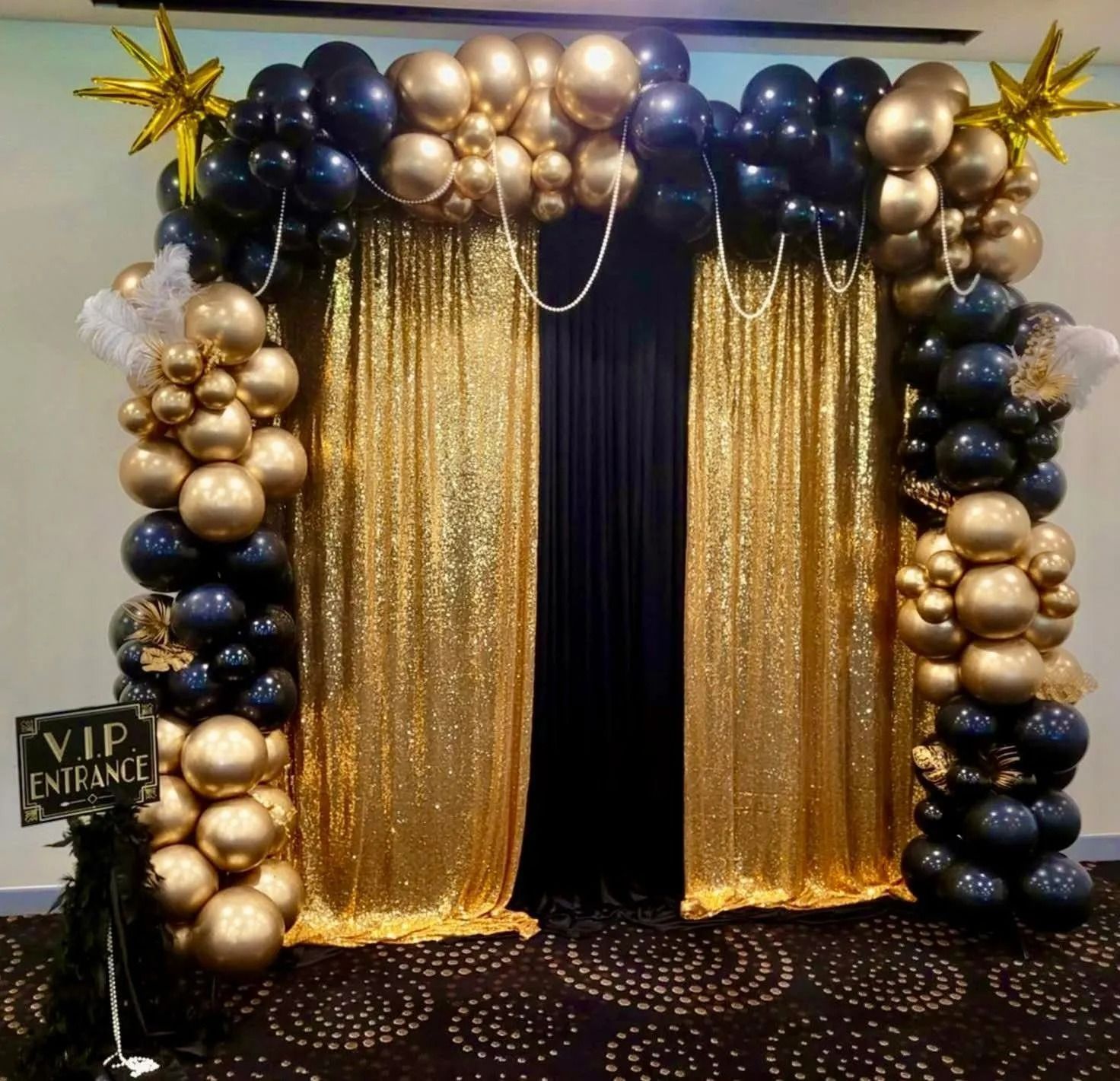 Balloon Archway With Gold and Navy Balloons — Creative Events Innisfail in Tully, QLD