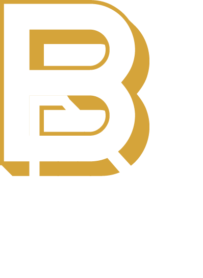 Logotipo de la letra B estilizada en color dorado sobre un fondo blanco.