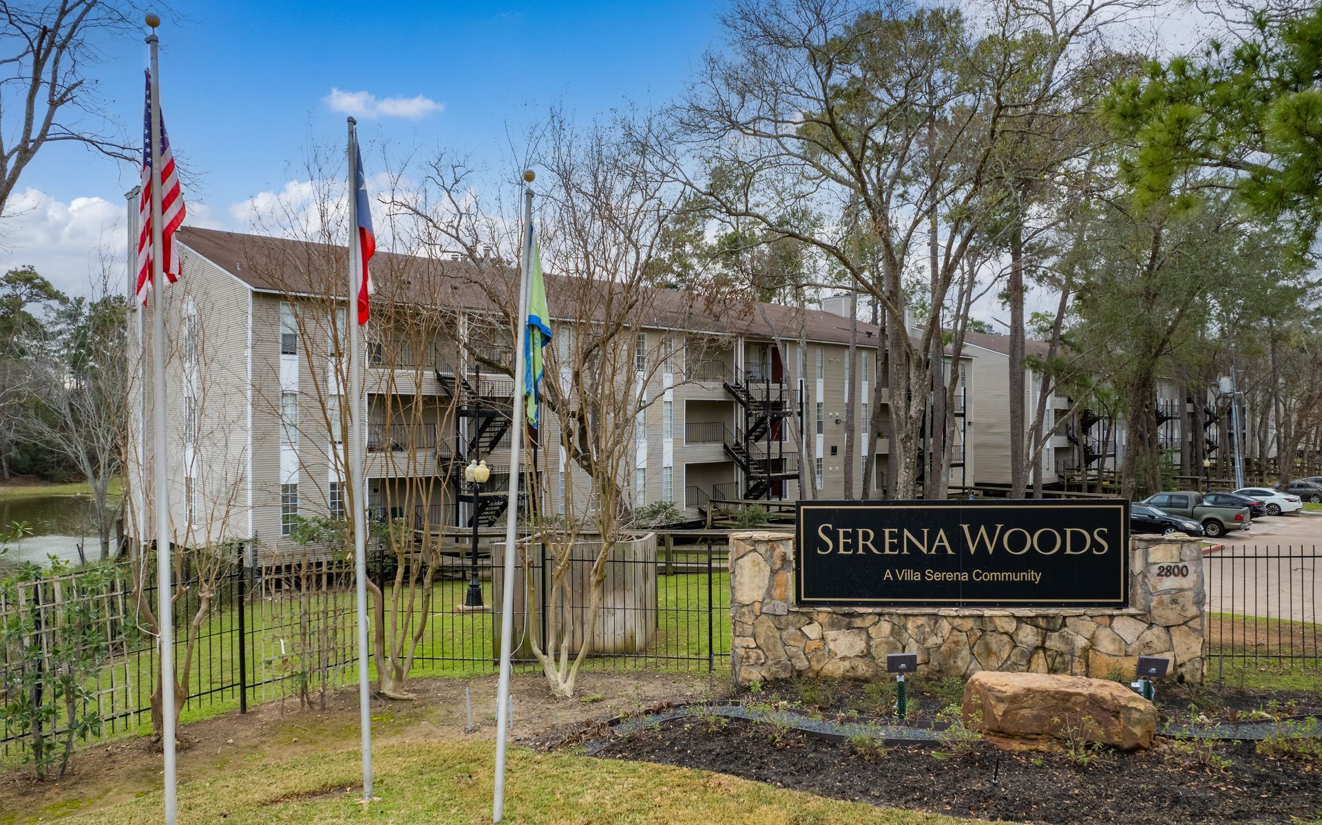 Serena woods apartments community sign.