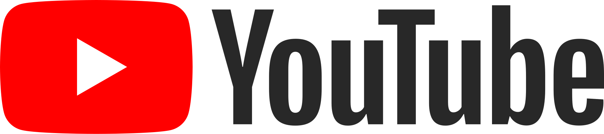 A red and white youtube logo with a play button.