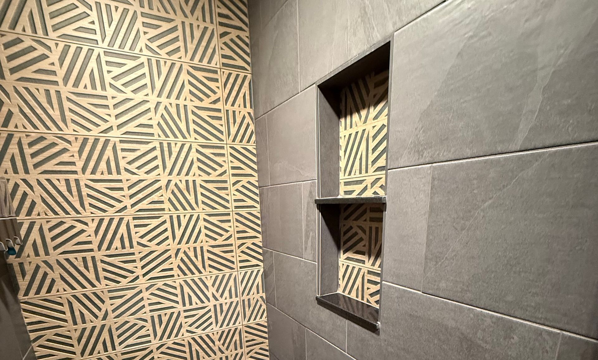 stone slab shower niche