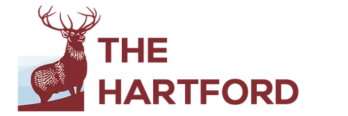 The Hartford logo with a white deer silhouette and maroon text on a white background