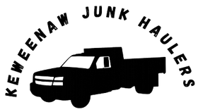 Keweenaw Junk Haulers logo: black pickup truck silhouette under a curved text arch.