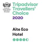 El hotel Aite Eco Hotel ha recibido el distintivo Travellers' Choice 2020 de Tripadvisor con puntos de calificación en color turquesa.