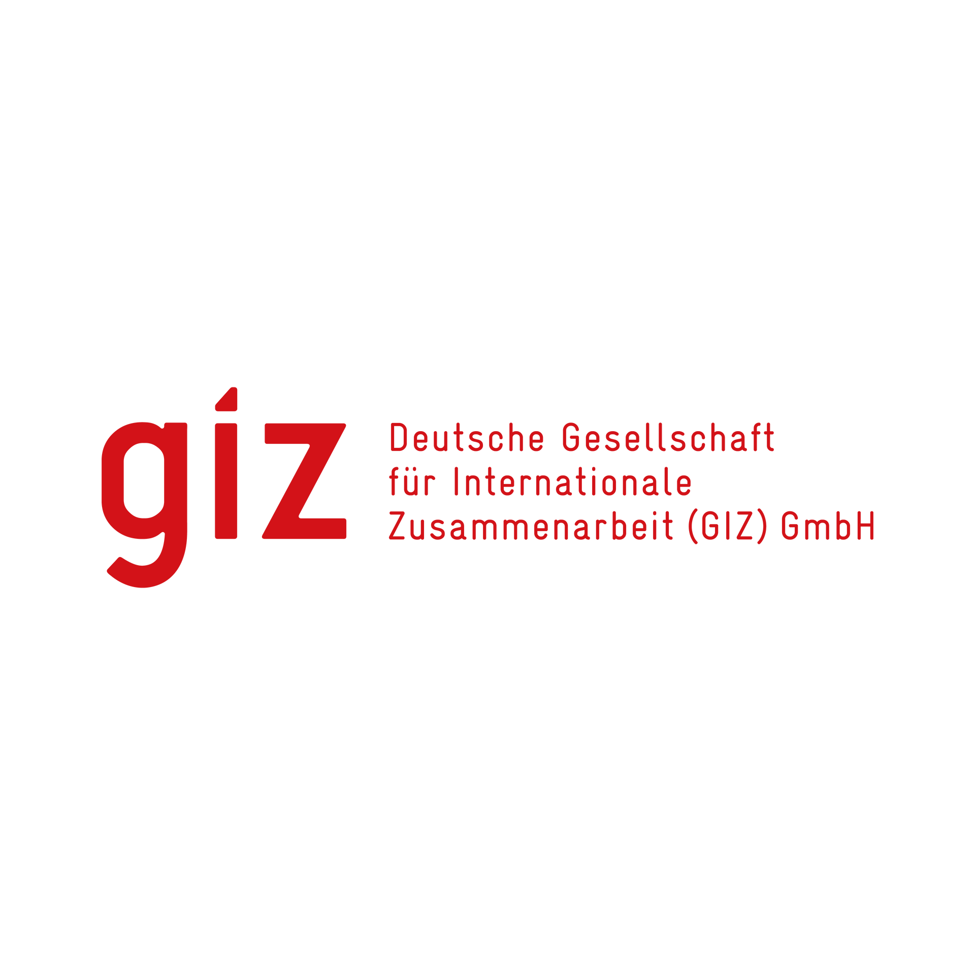 Um logotipo vermelho e branco para a Sociedade Alemã para Cooperação Internacional GIZ.