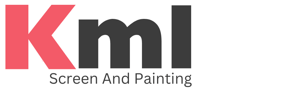Logo for Kml Screen And Painting with a red "K" and dark gray "ml," followed by the text "Screen And Painting."