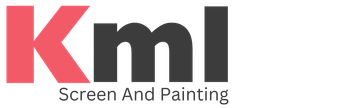 Logo for Kml Screen And Painting with a red "K" and dark gray "ml," followed by the text "Screen And Painting."