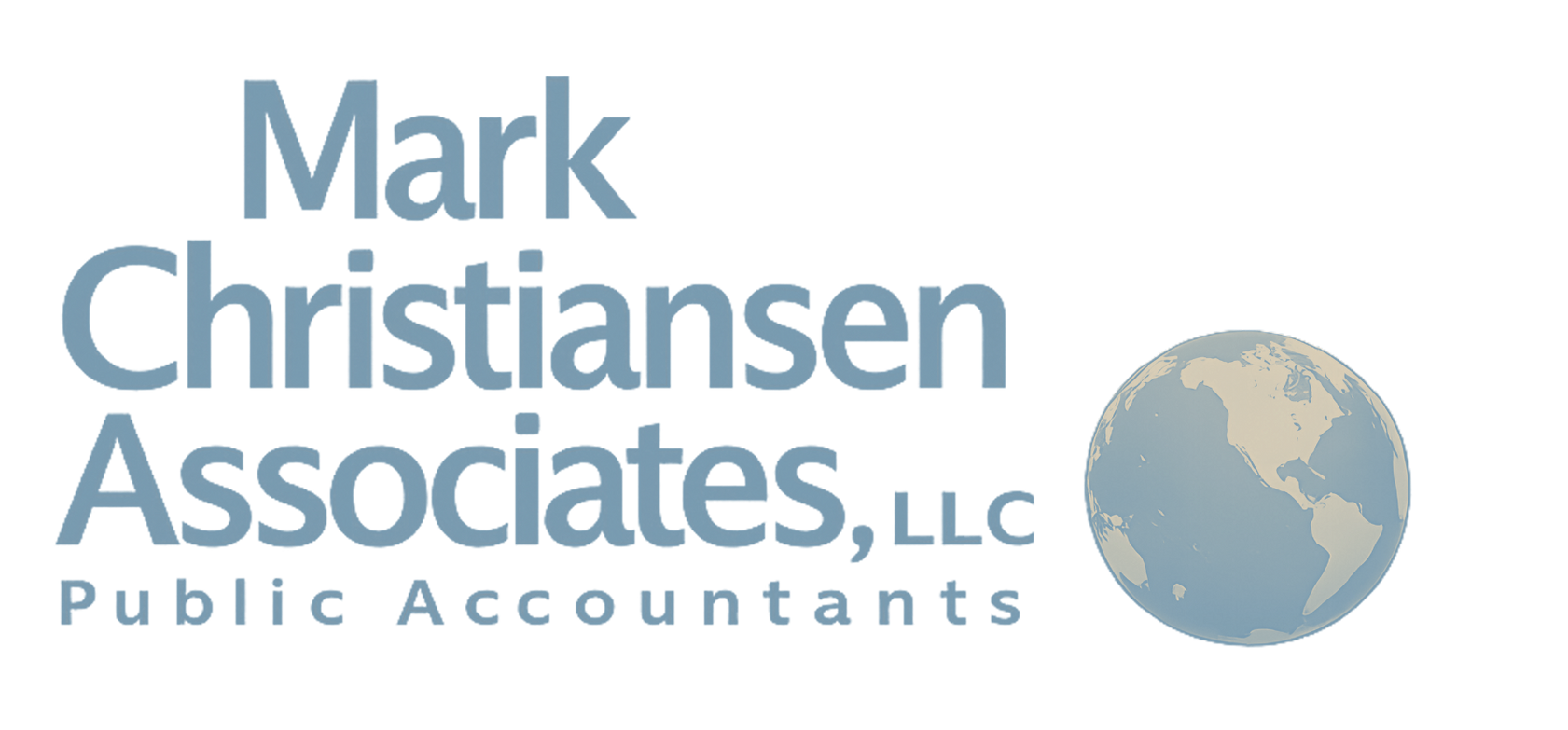 Logo for Mark Christiansen Associates, LLC, Public Accountants, with a globe icon.