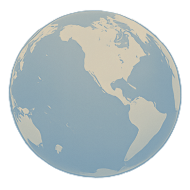 Globe with continents in beige, oceans in light blue. North America prominent.