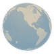 Globe with continents in beige, oceans in light blue. North America prominent.