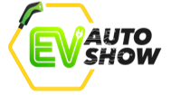 Logo for EV Auto Show, featuring a green EV plug inside a green 